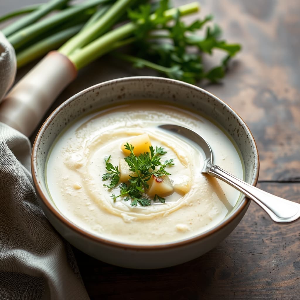 Pompidou-potet- og purresuppe