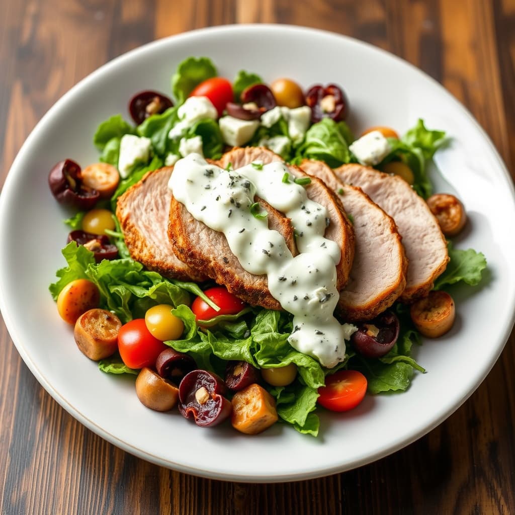 Pork Chop Lagdelt Salat med Blåmuggostdressing