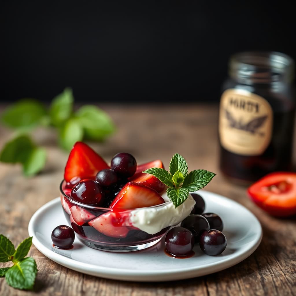 Port-sauset frukt med yoghurt