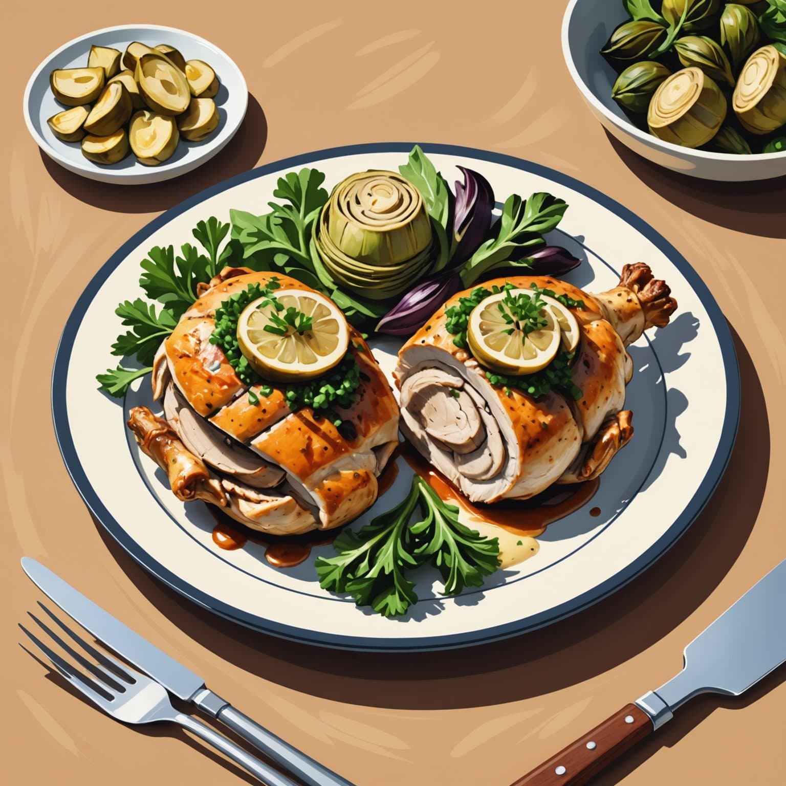 Portabella og artisjokk fylt kylling