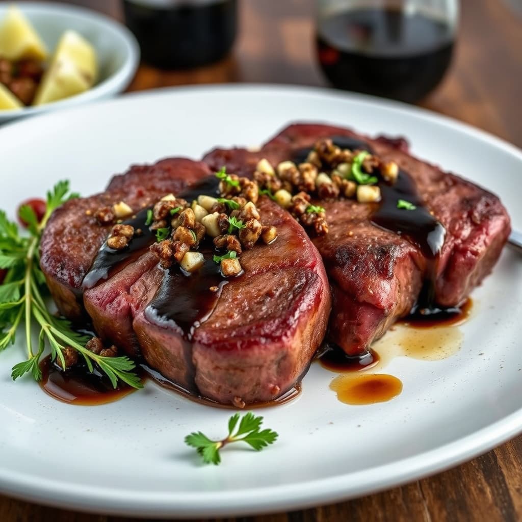 Porterhouse-biffer med tapenade og balsamicoeddik