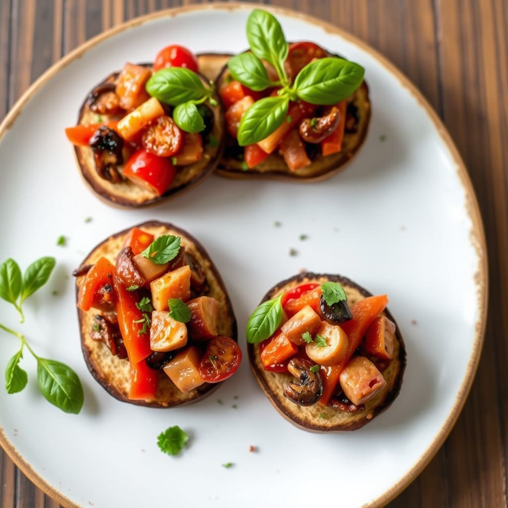 Portobellobruschetta med sopp og tørket tomat