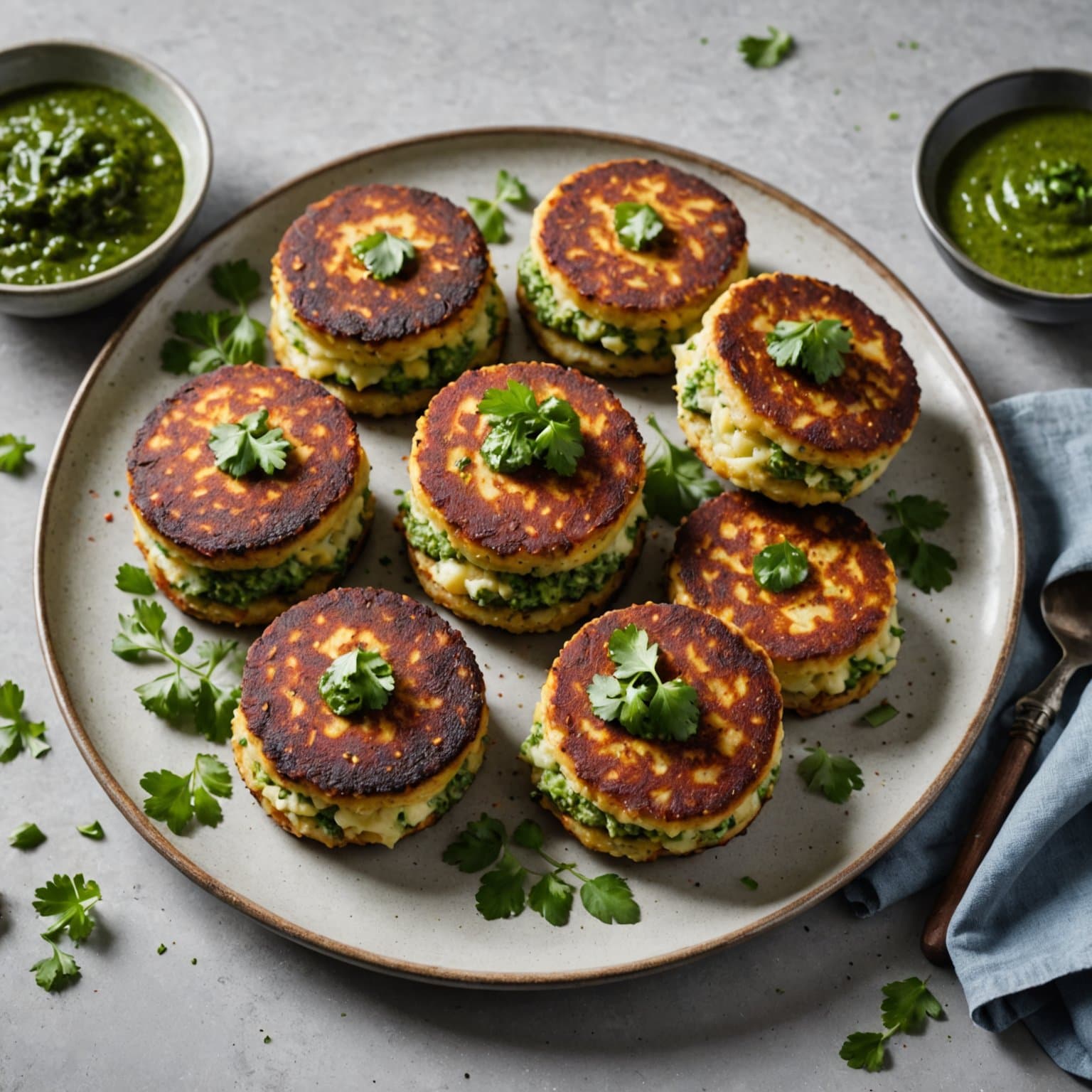 Potet- og grønnsakspatties med ingefær-koriander chutney