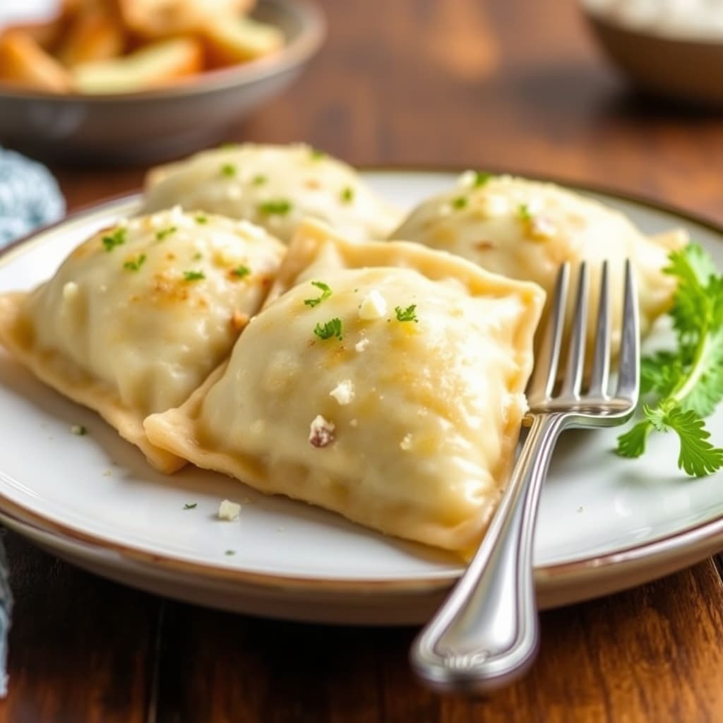 Potet- og ostepierogi stekt i panne