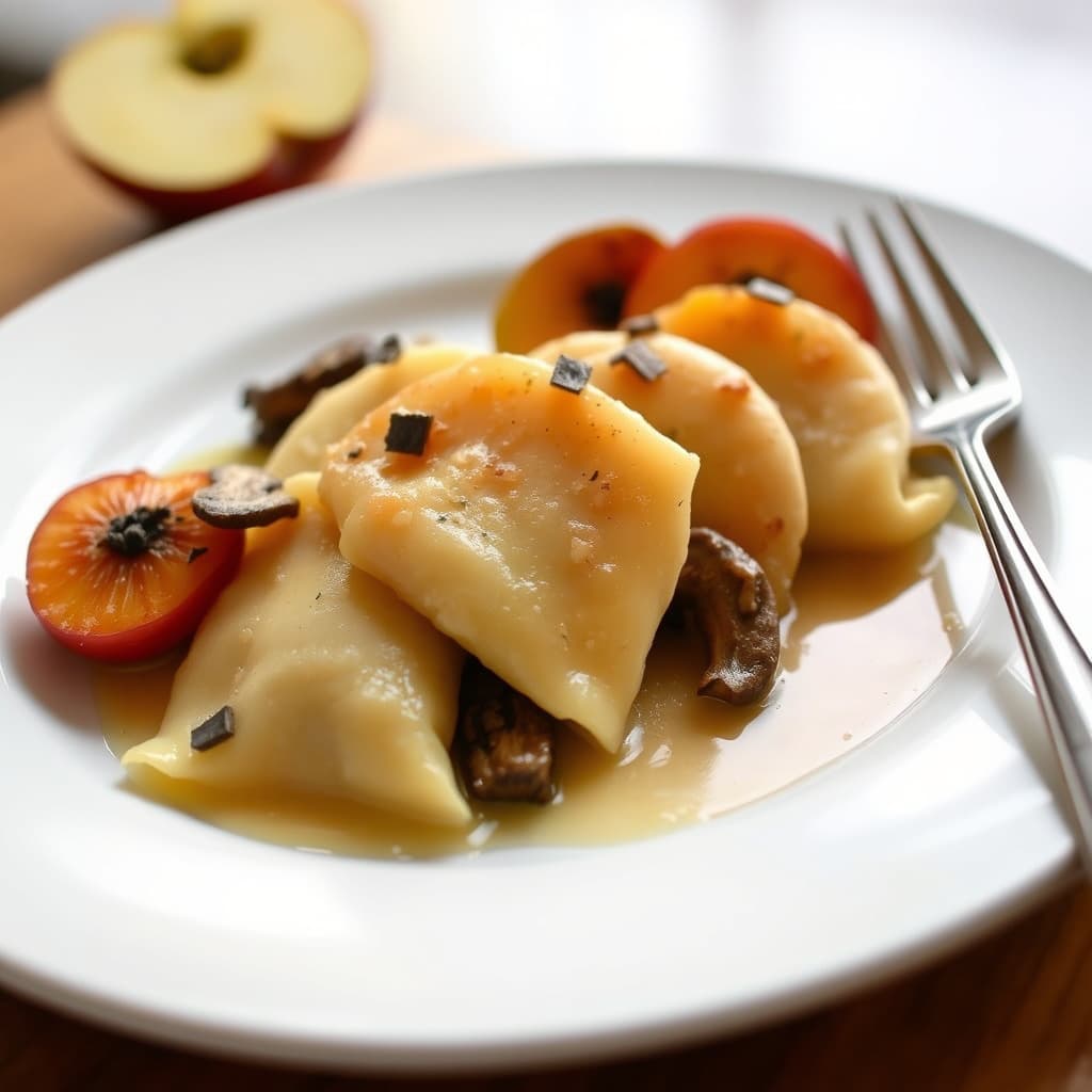 Potet- og sopppierogier med ovnsbakte epler