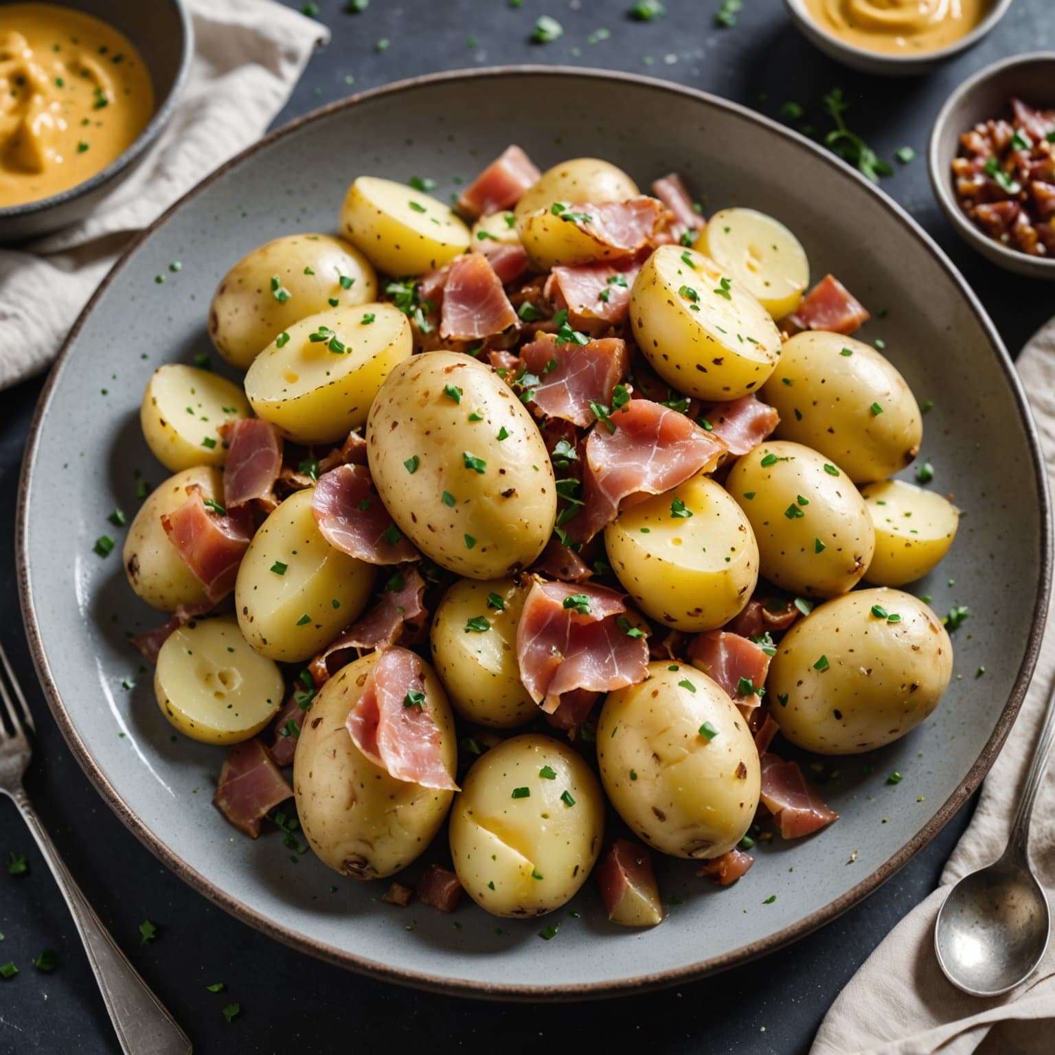 Poteter med spekeskinke og Crucolo-ostesaus