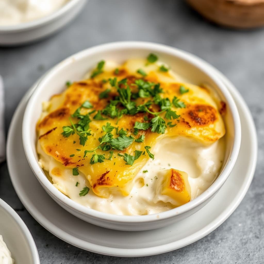 Potetgrateng med krem og ferske urter