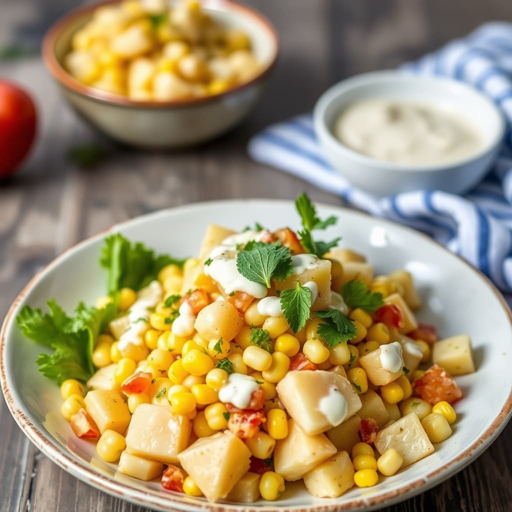 Potetsalat og maisalat med chipotle-majones