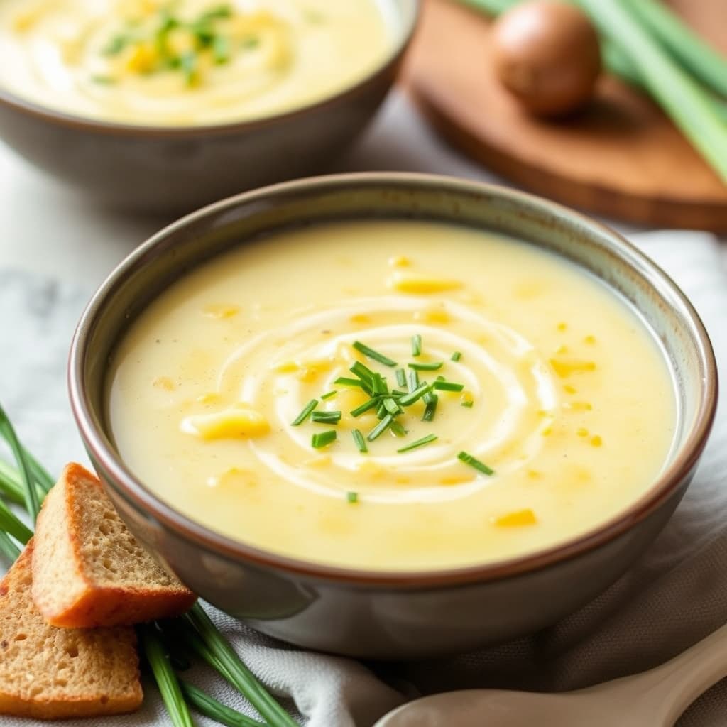 Potetsuppe med cheddar og gressløk
