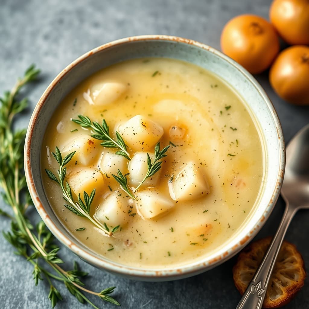 Potetsuppe med hvitløk og urter