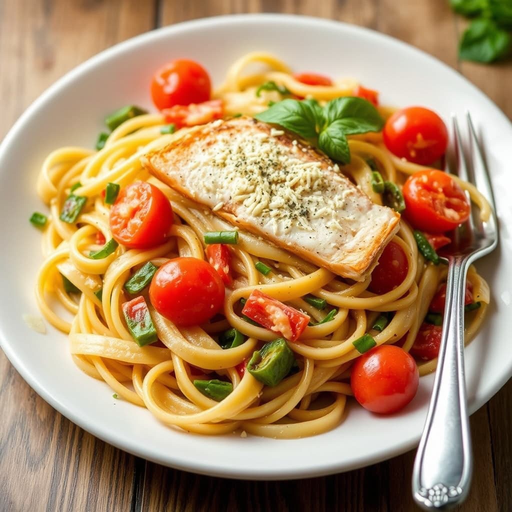 Primavera-pasta med rød fisk (Triglia)