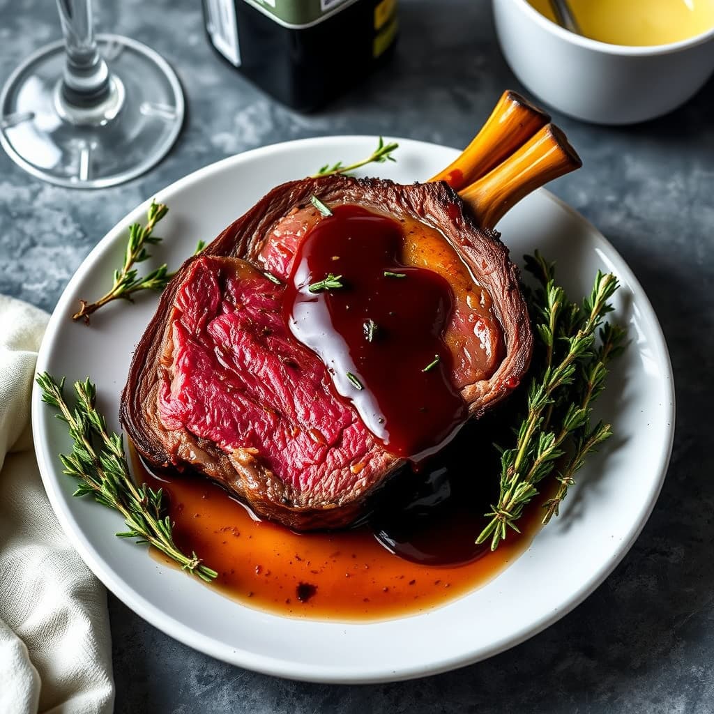 Prime rib med rødvins- og timian-smørsaus