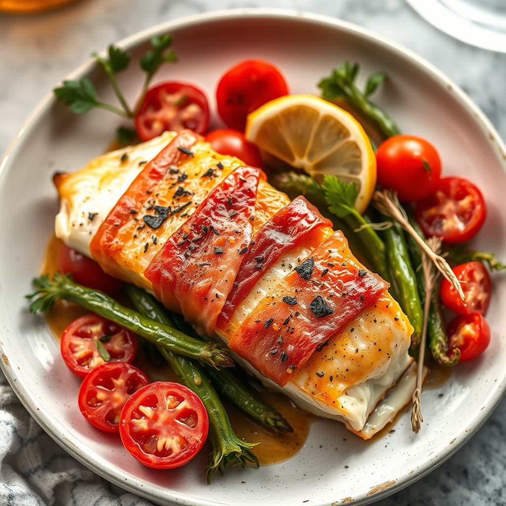 Prosciutto-innpakket middelhavs-sverdfisk