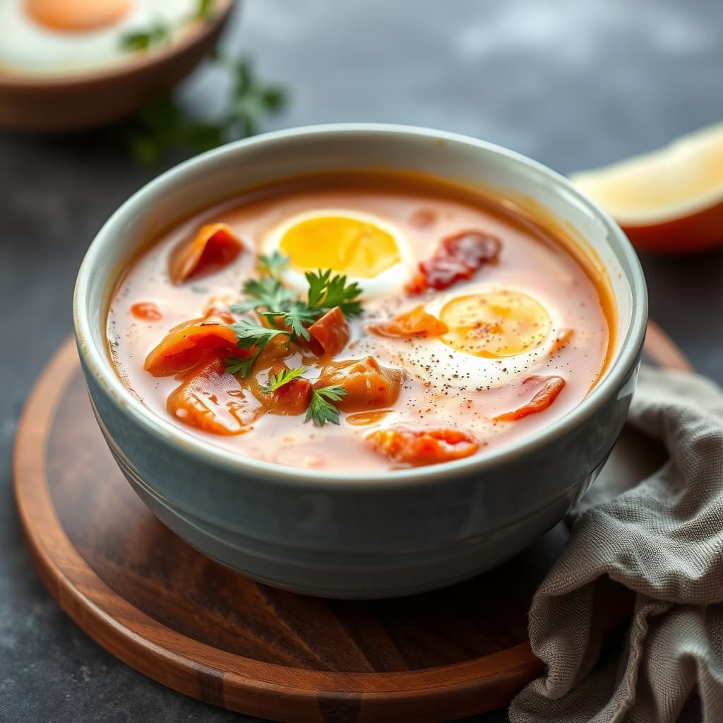 Prosciutto- og egg-suppe