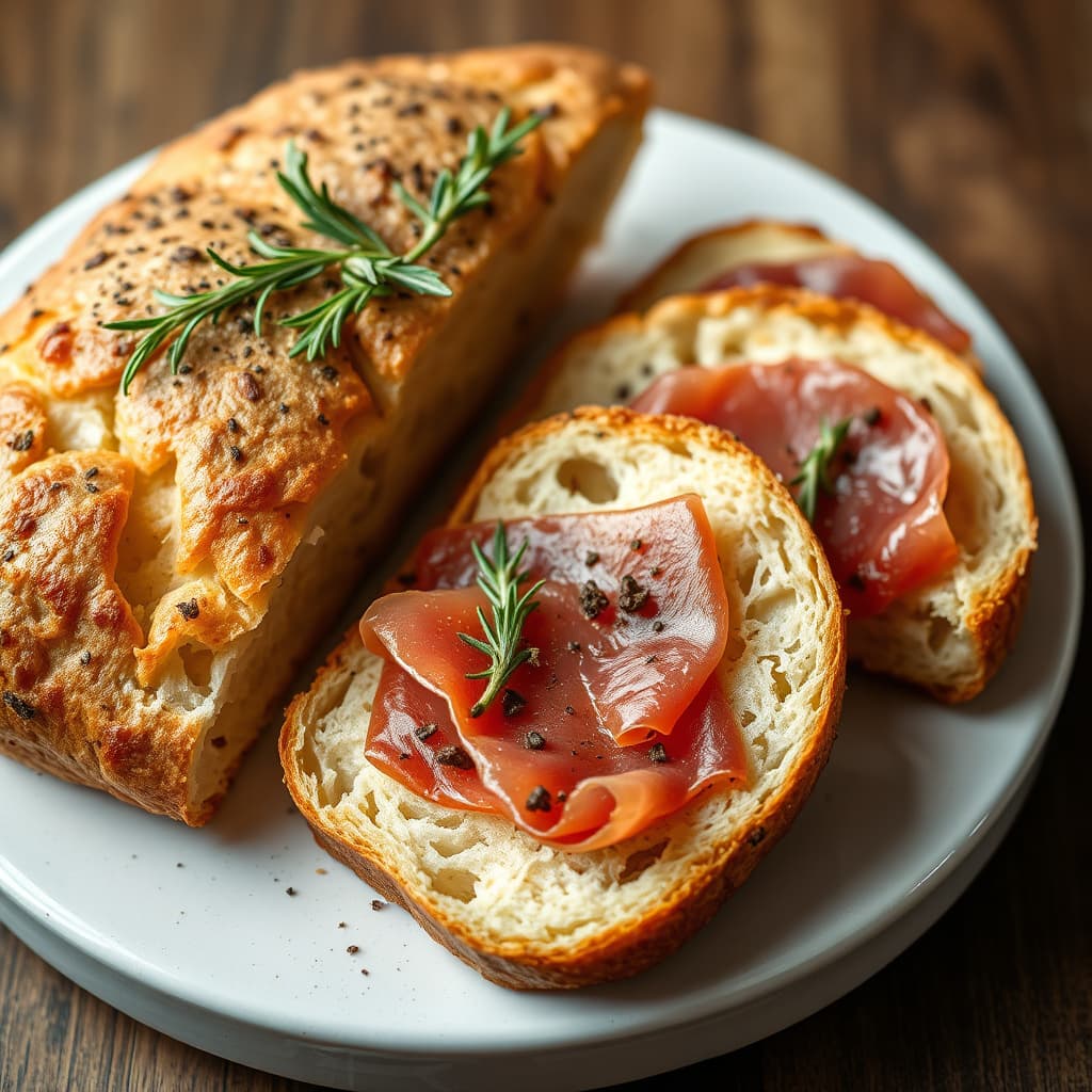 Prosciutto, rosmarin og pepperbrød