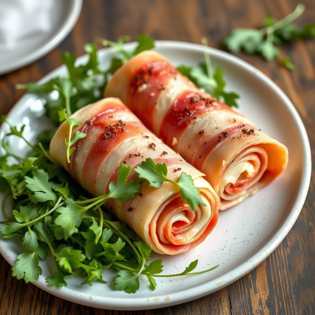 Prosciuttoruller med asparges og ruccola