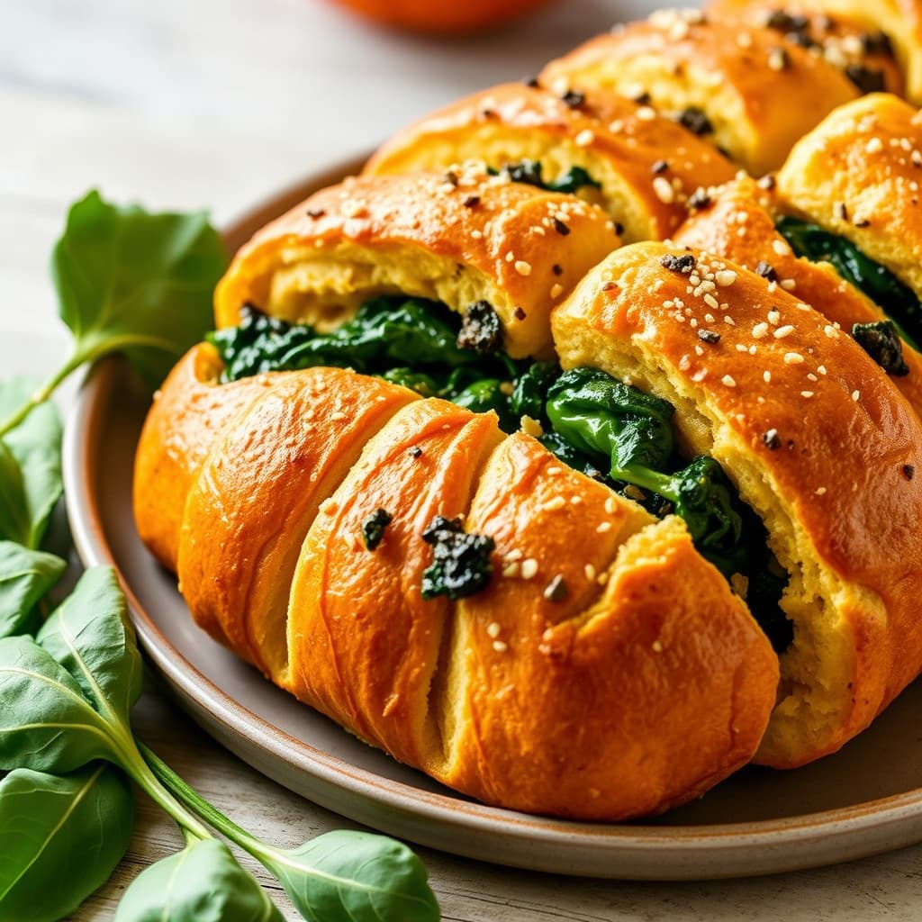 Pull-apart brød med gresskar og spinat