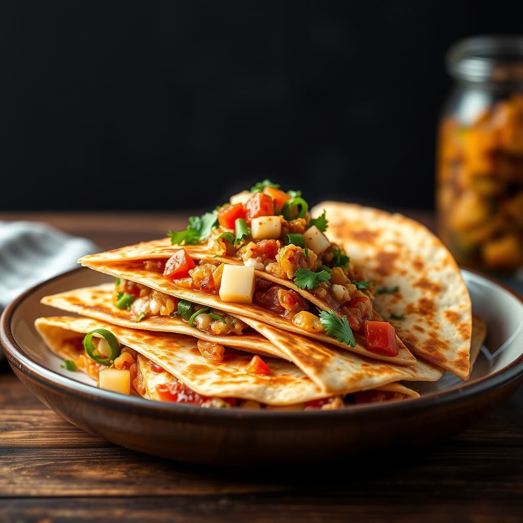 Quesadillas med Jack-ost og krydret sautert fyll