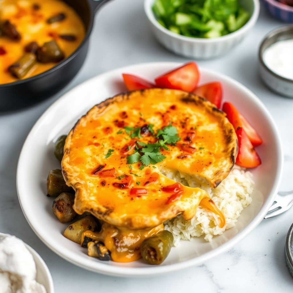 Queso Fundido med grillet poblanopepper og tilbehør
