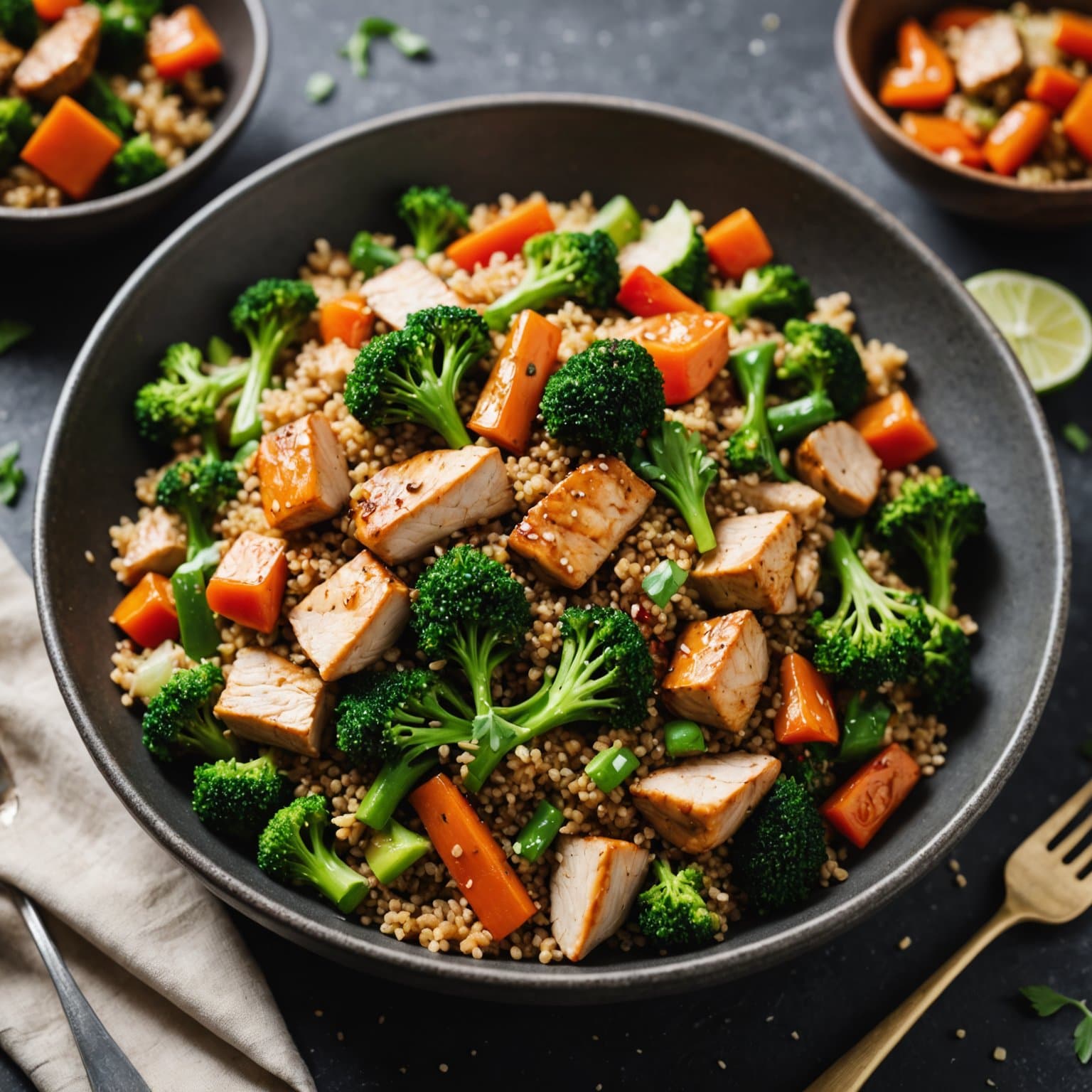Quinoa-stirfry med grønnsaker og kylling