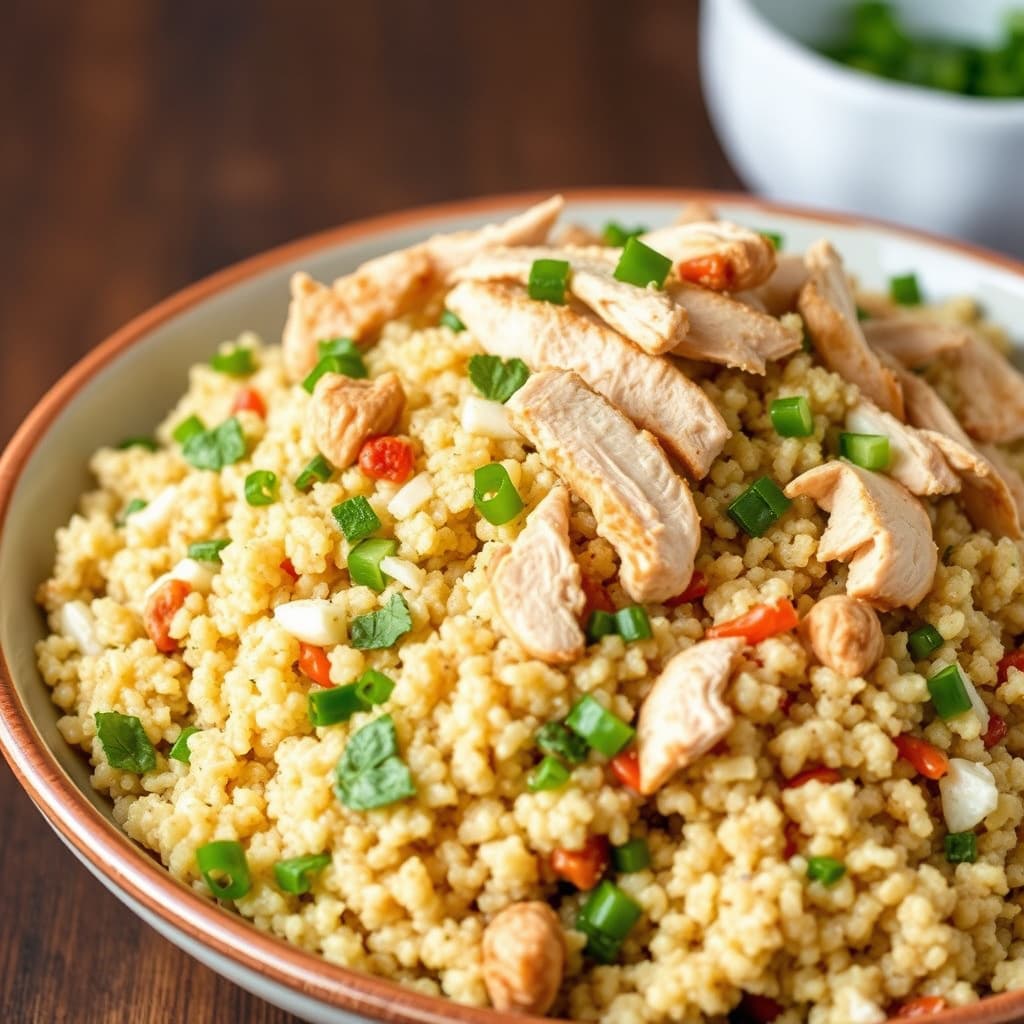 Quinoapilaf med strimlet kylling