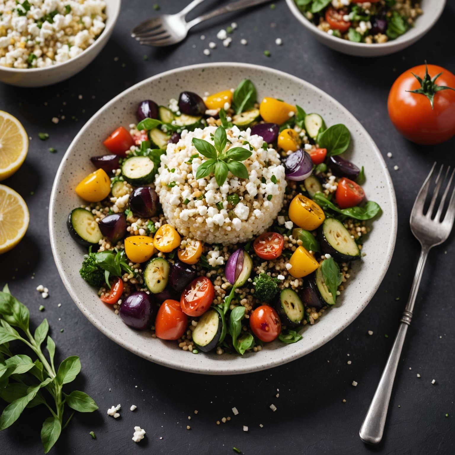 Quinoasalat med grillede grønnsaker og cottage cheese