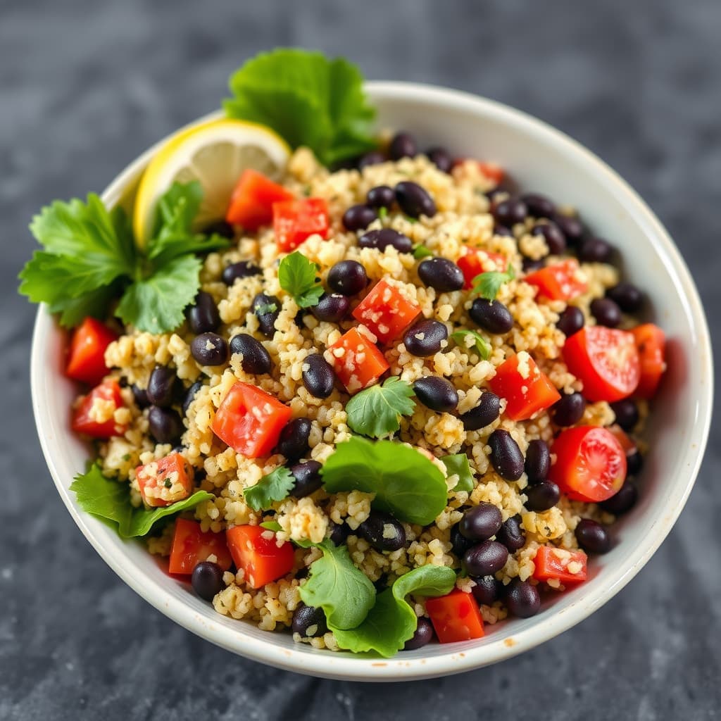 Quinoasalat med svarte bønner