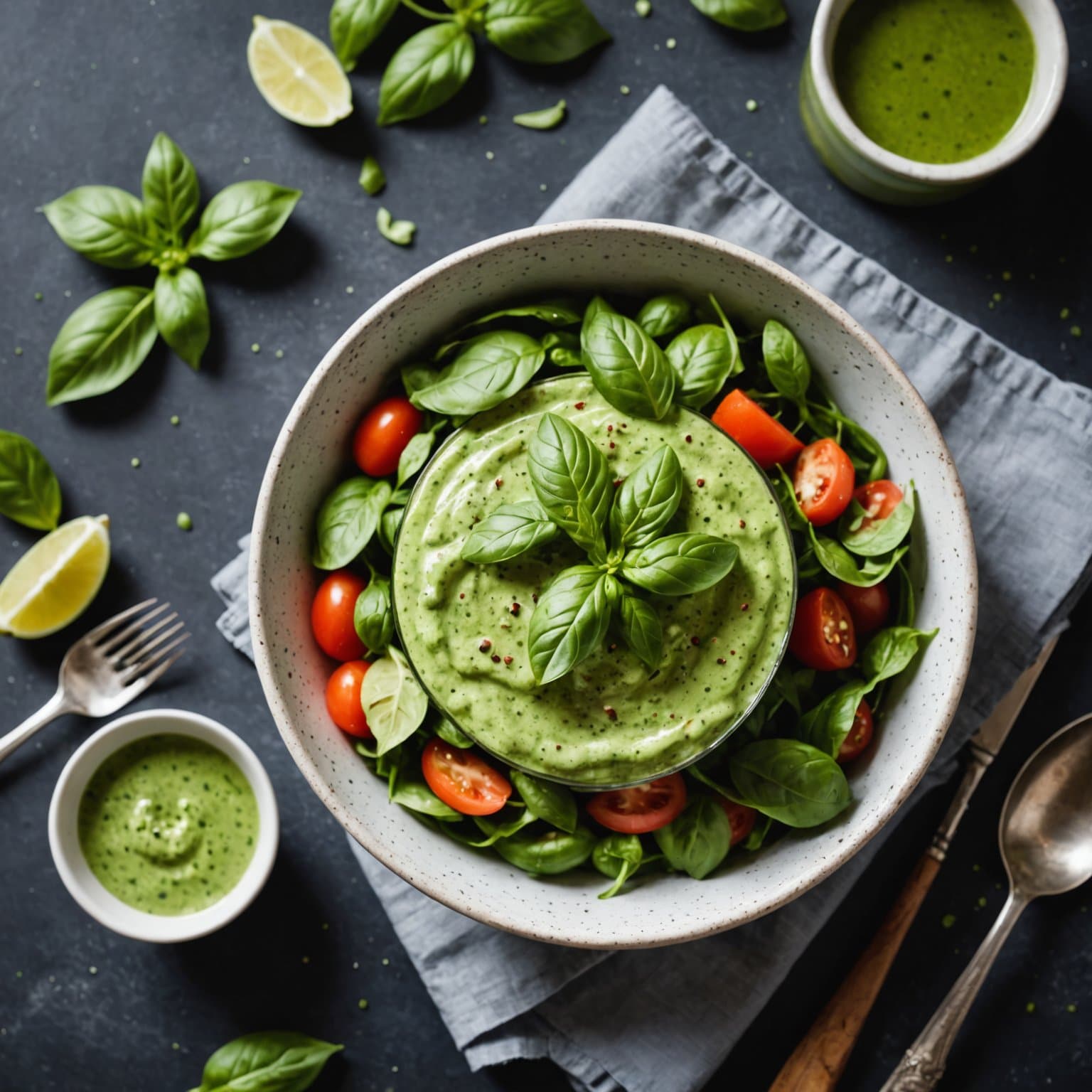 Rå basilikum- og korianderdressing