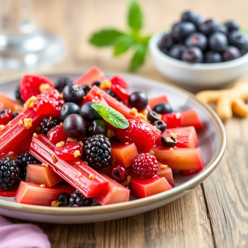 Rabarbra med bær og kandisert ingefær