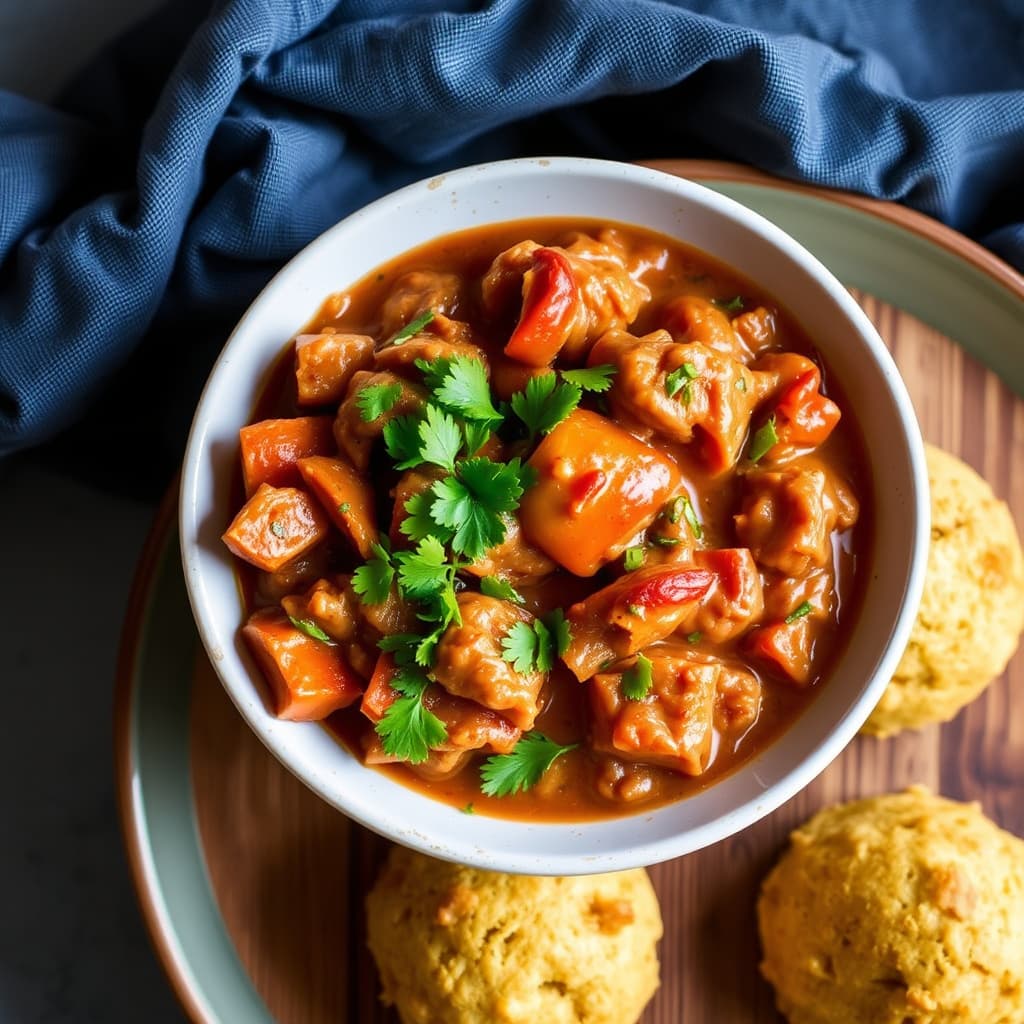 Rask og kremet kalkunragout med pimiento-maisdumplings