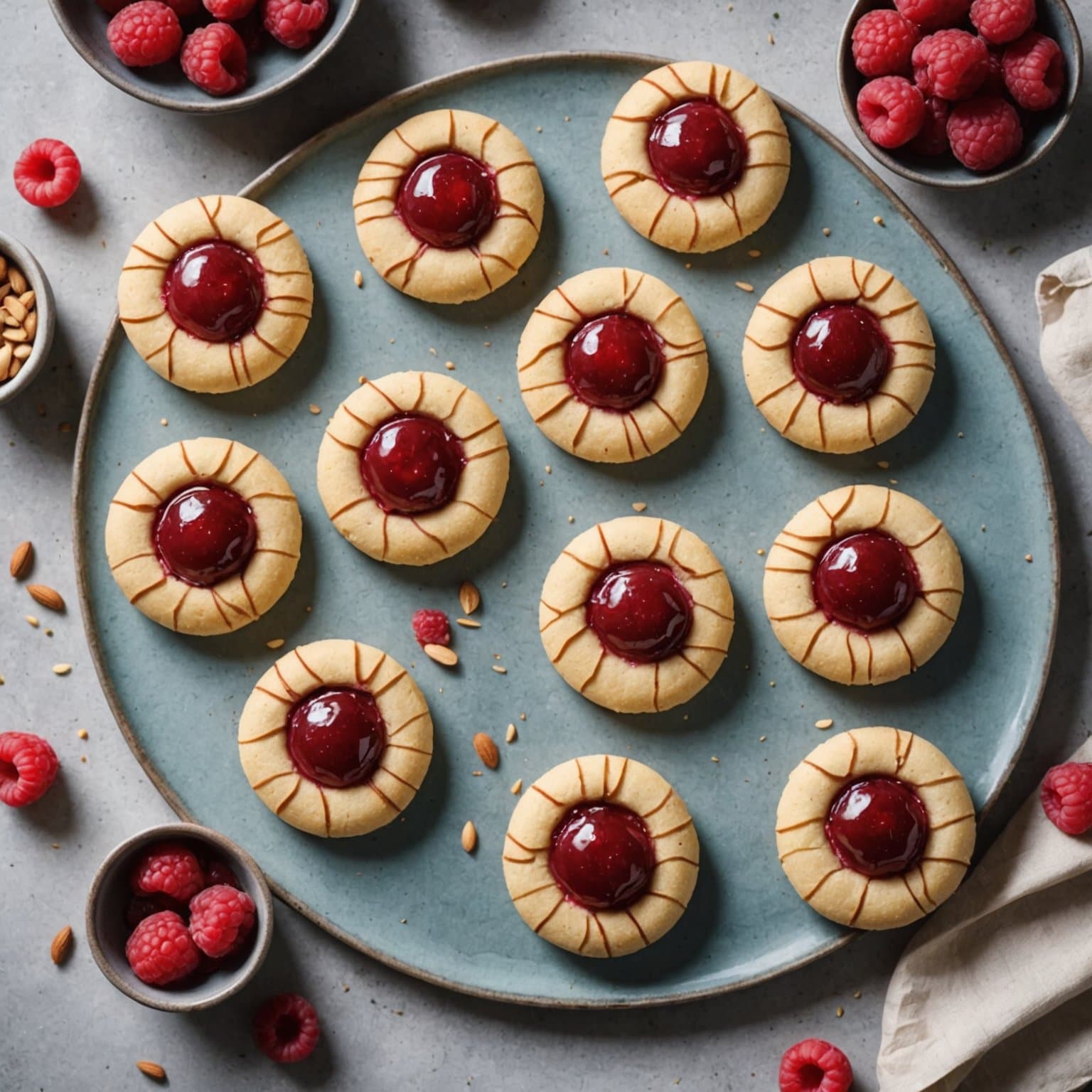 Raspberry- og mandelkjeks med fingeravtrykk