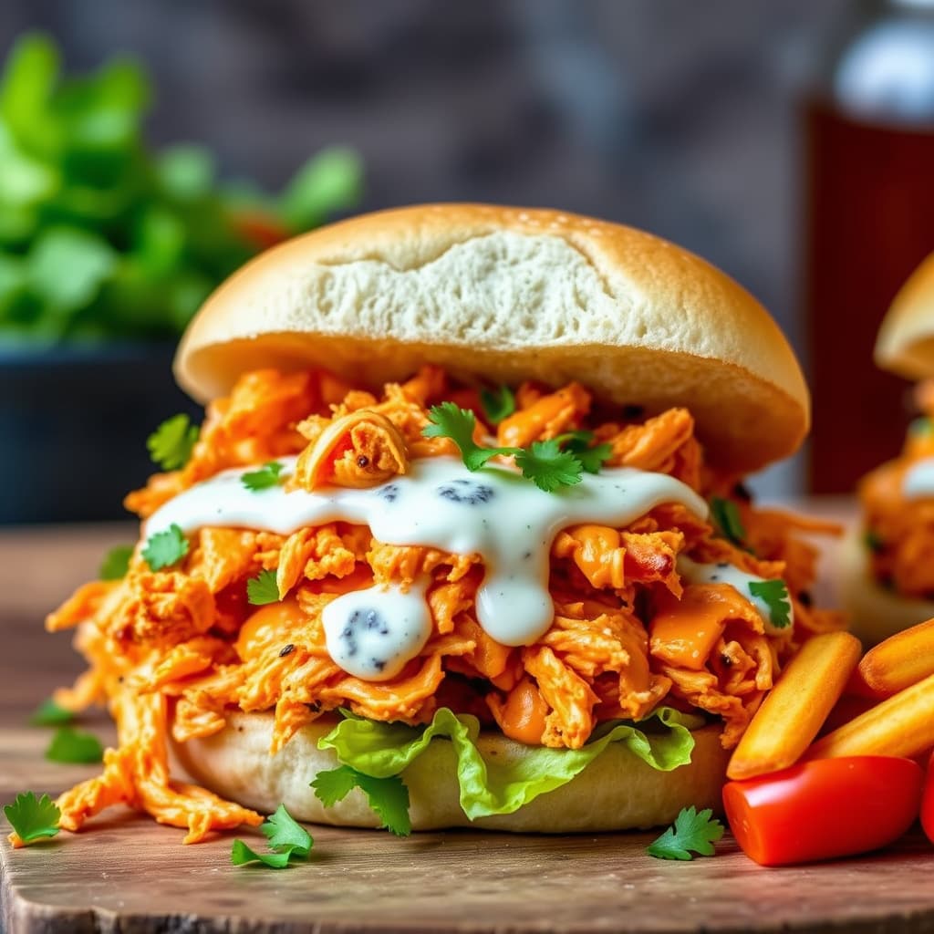 Raspet buffalo-kyllingsandwich med blåmuggost-aioli