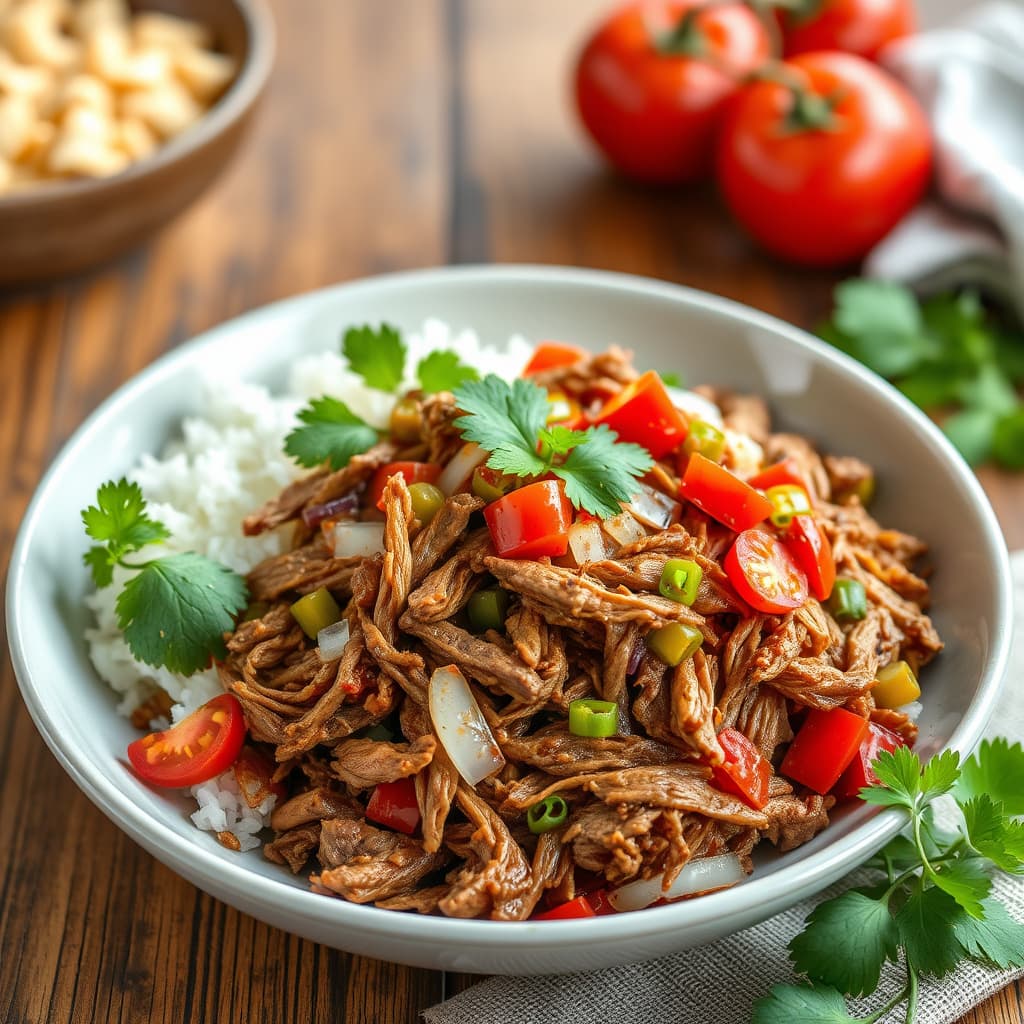 Råstekt biff med paprika, løk og tomater (Ropa Vieja)