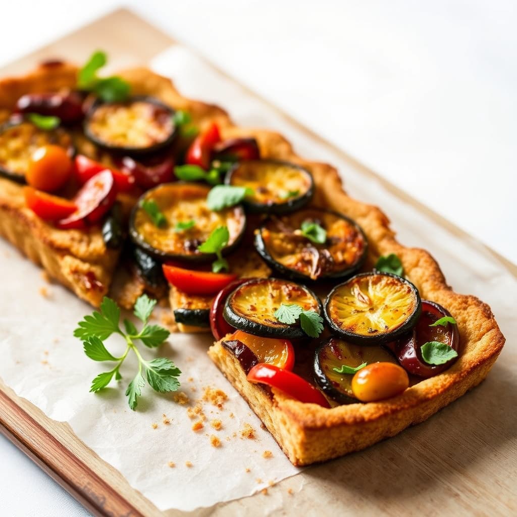 Ratatouille-tærte med maisdeigbunn og ovnsbakt skorpe