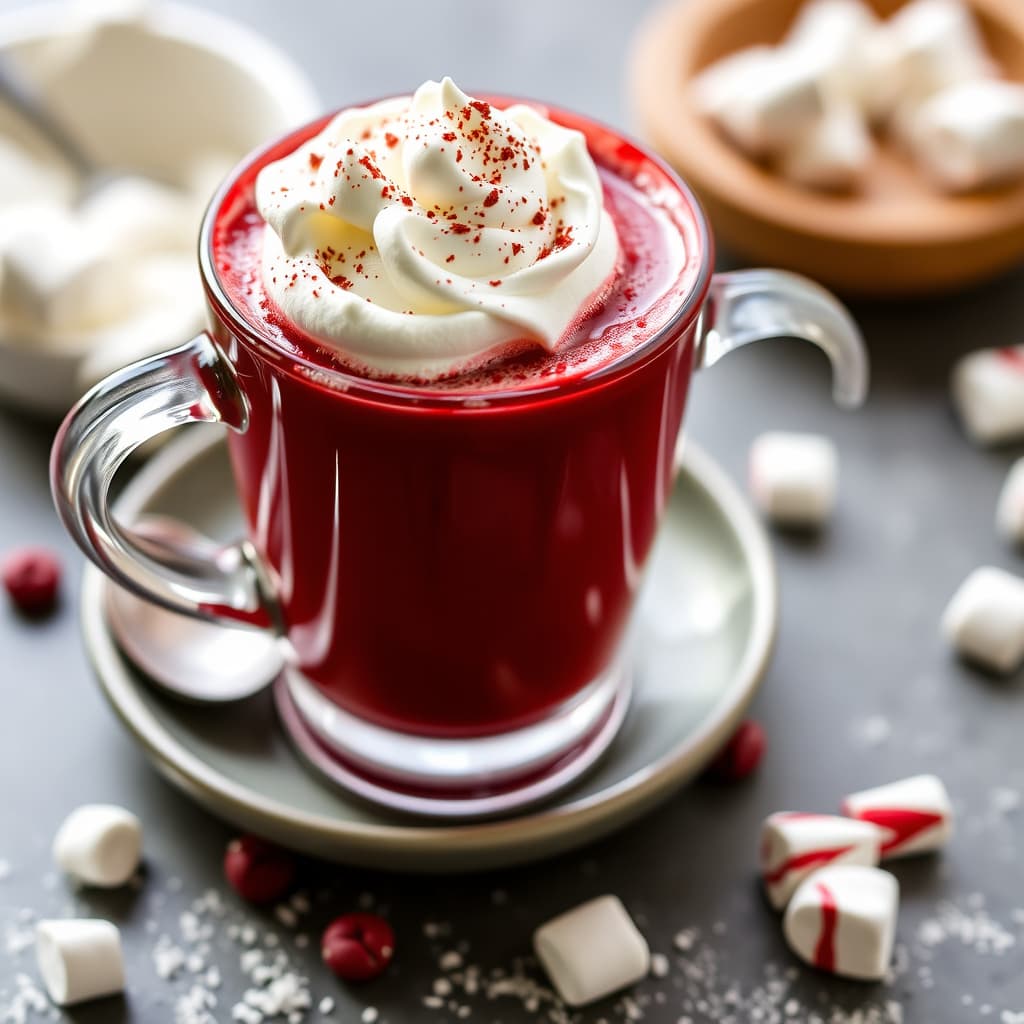 Red Velvet varm sjokolade med marshmallow-fløtekrem