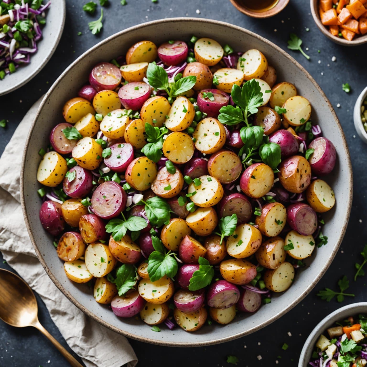 Regnbue-røstet potetsalat