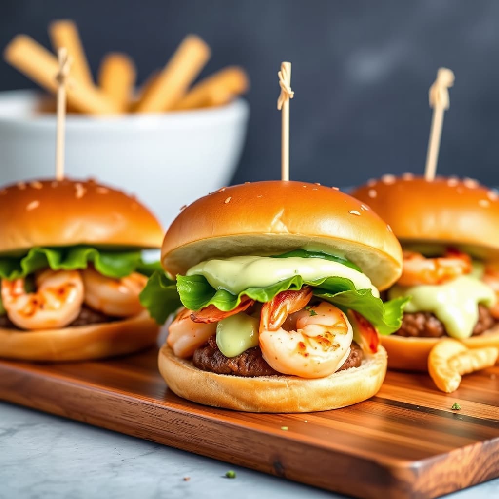 Rekeburgere med rock shrimp og wasabimajones