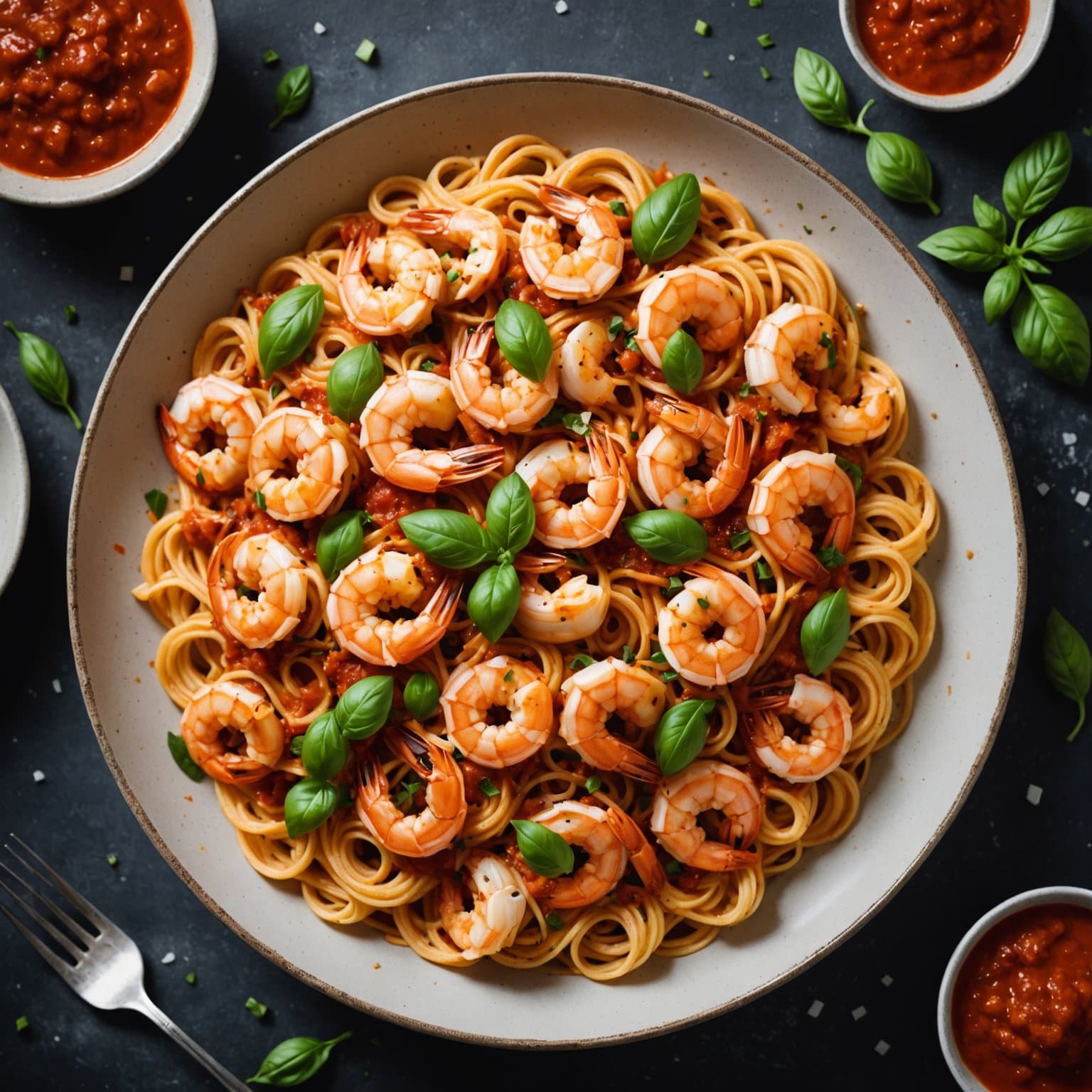 Rekepasta med rock shrimp og krydret tomatsaus
