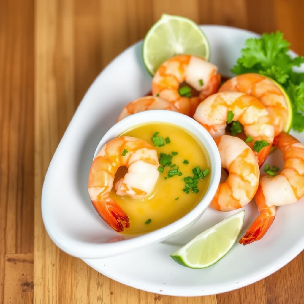 Reker med sennep- og lime-dippsaus