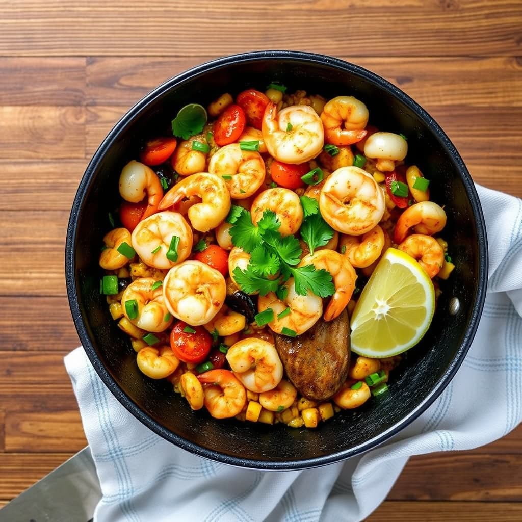 Reker og kamskjell enkel paella