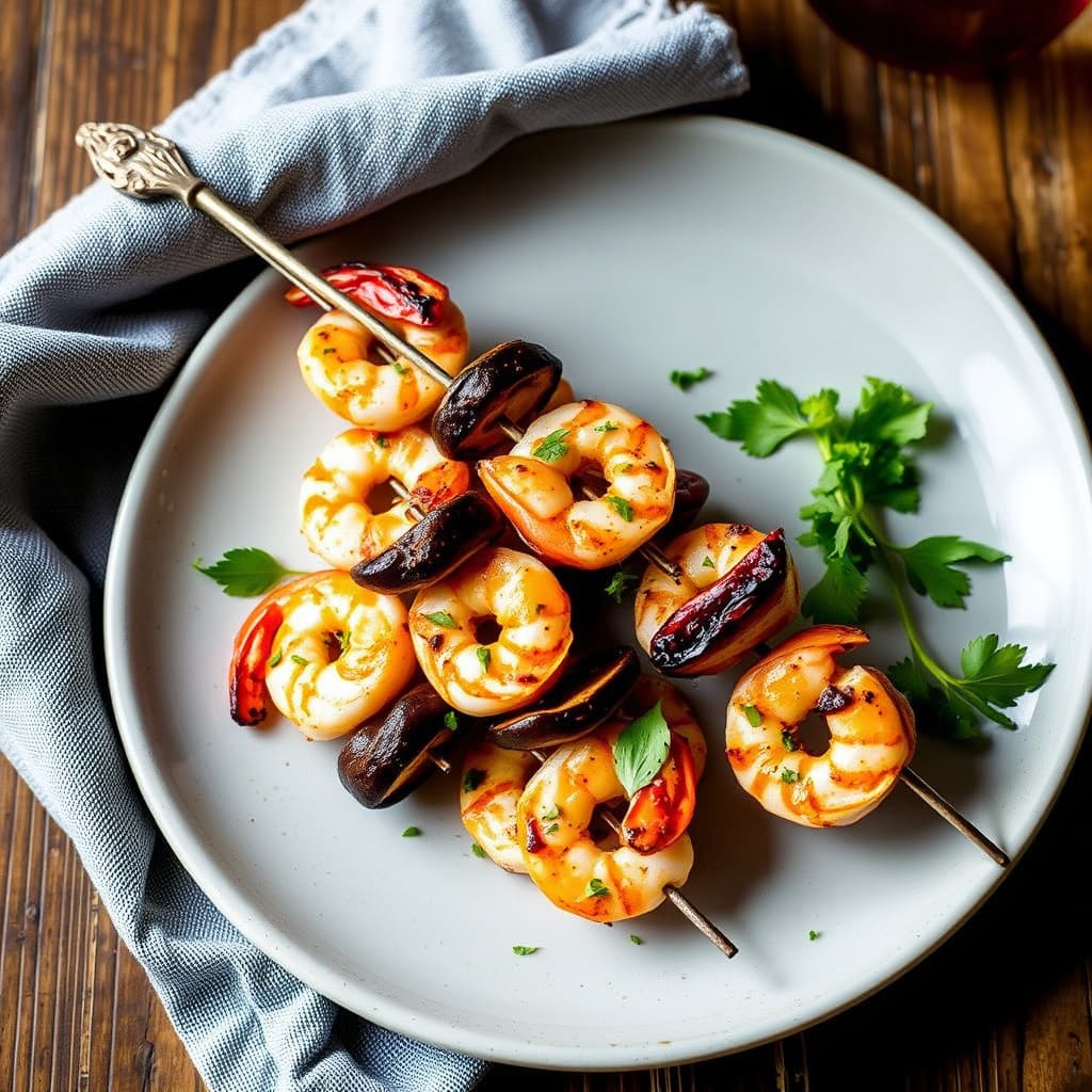 Reker- og shiitake-kebaber