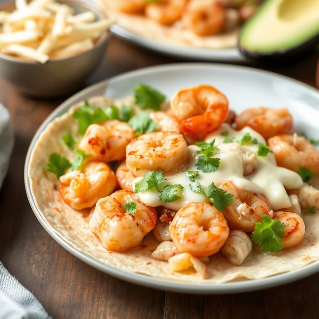 Reker, potet og ostetortilla