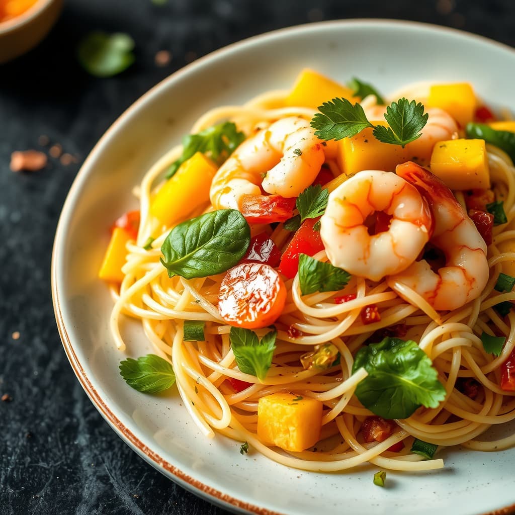 Rekesalat med mango og glassnudler