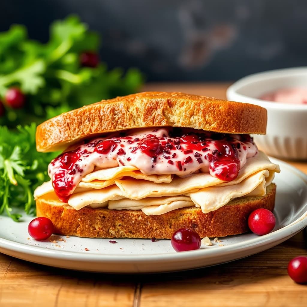Resteturkensandwich med krydret tranebærkrem