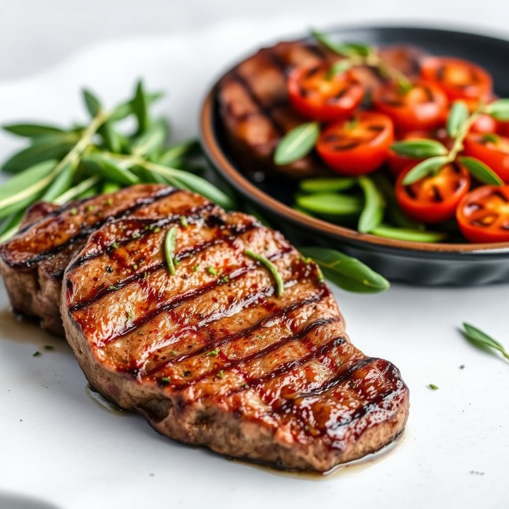 Ribeye-biffer med grillede ferske salvietomater