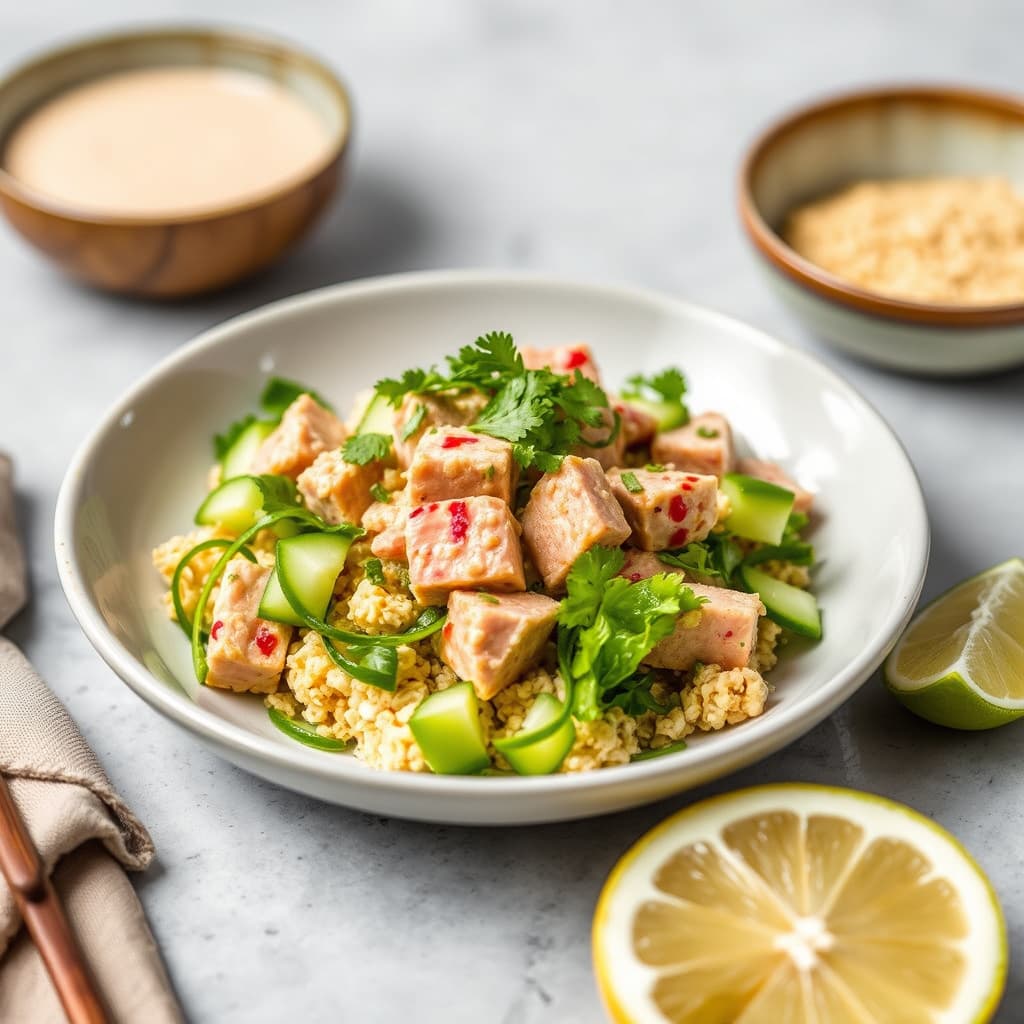 Rice Krispiesandtrade; Tunfisk med agurksalat og hoisin-lime saus