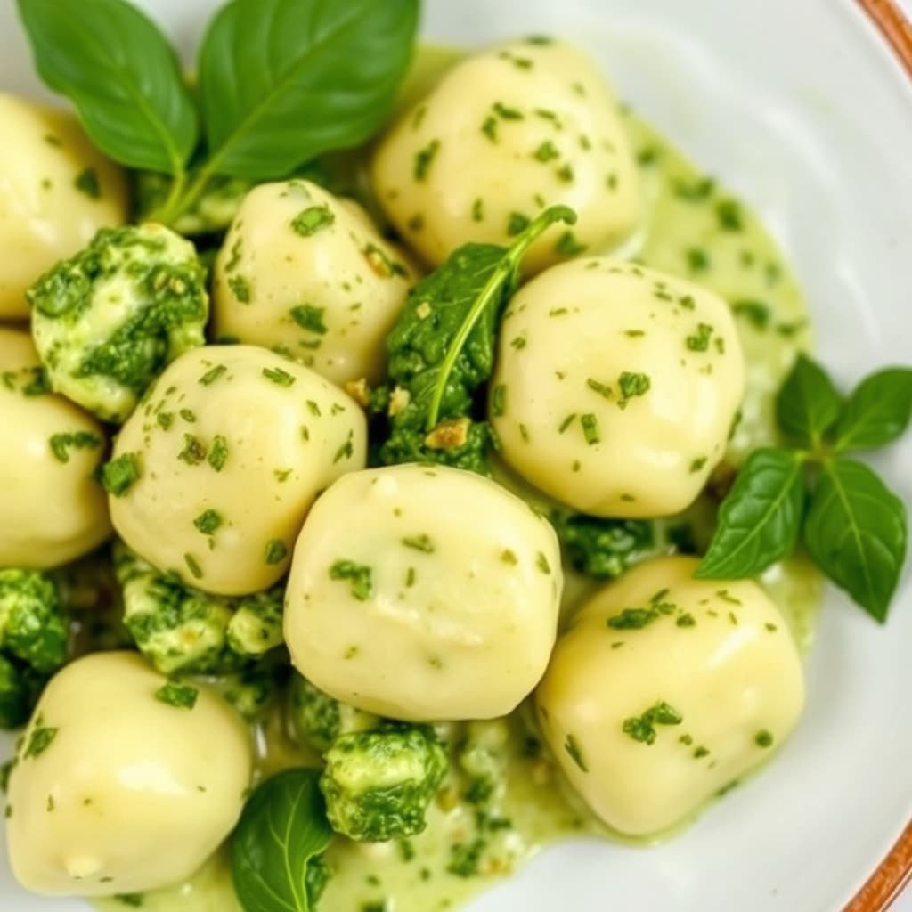 Ricotta-gnocchi med pestosaus og krem