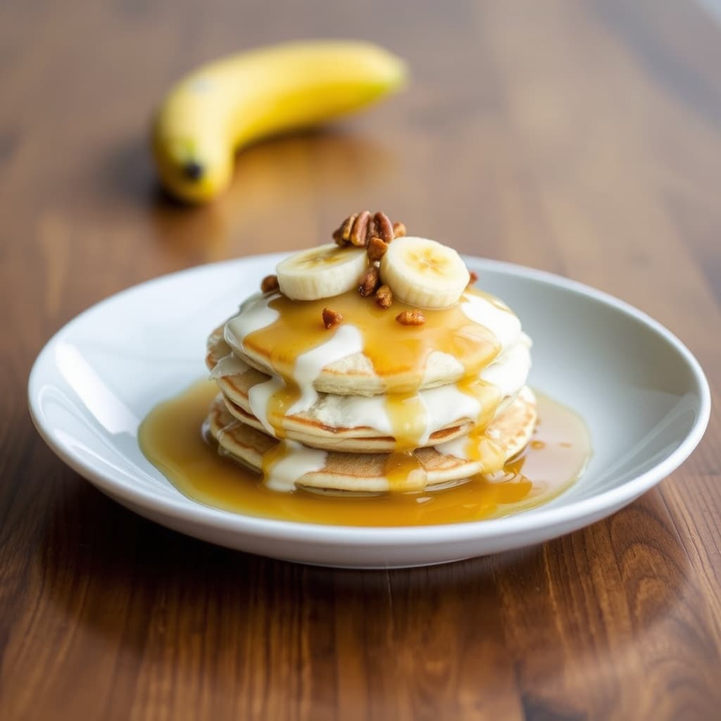 Ricottapannekaker med banan-pecansirup