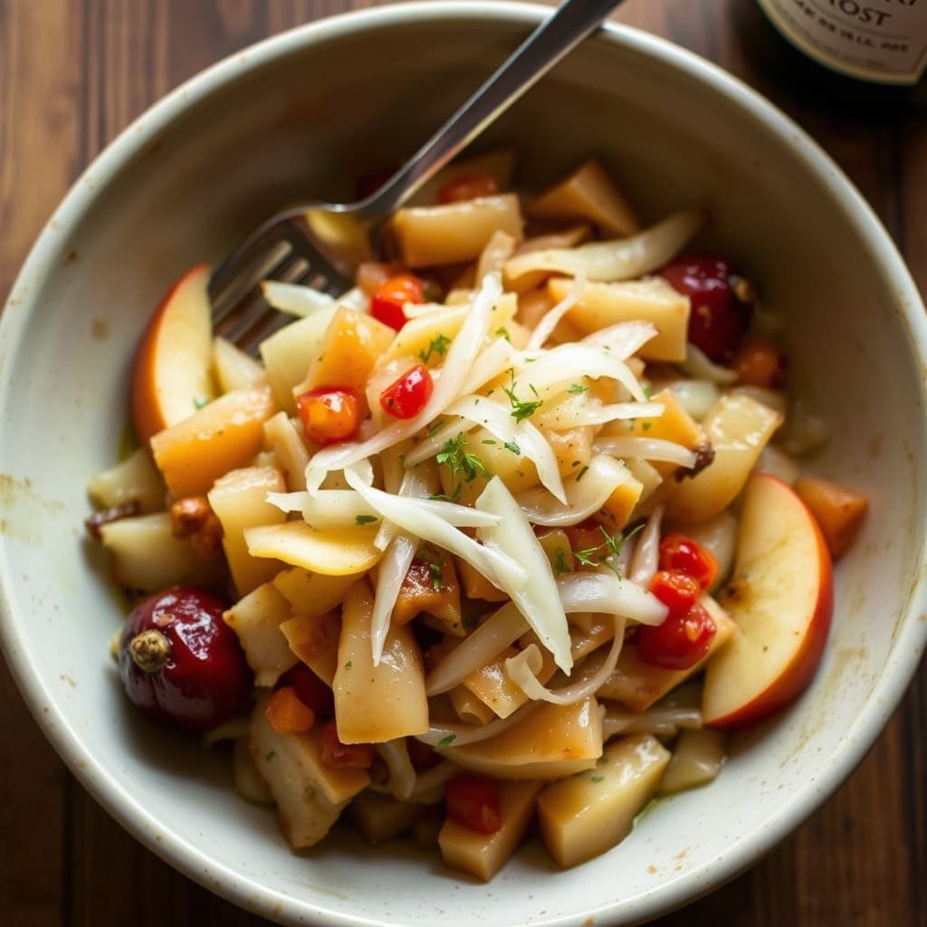 Riesling-tilberedt surkål og epler