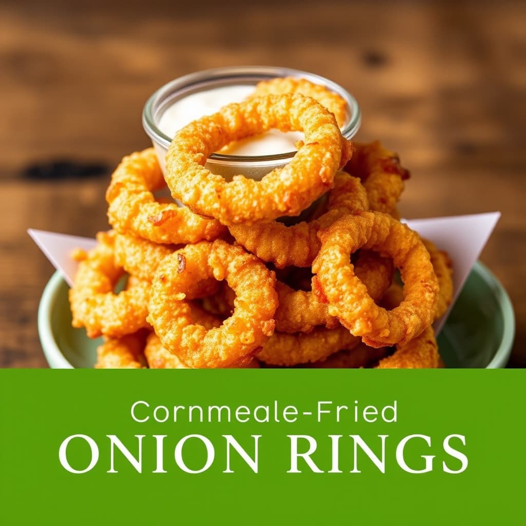 Ringer av løk fritert i maismel